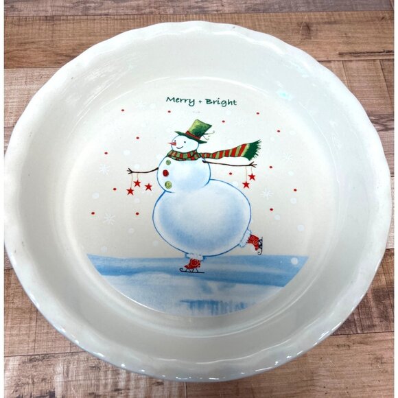 Ceramic Pie Dish Merry & Bright - 10-Inch Nantucket Oven Microwave Safe - Picture 1 of 4